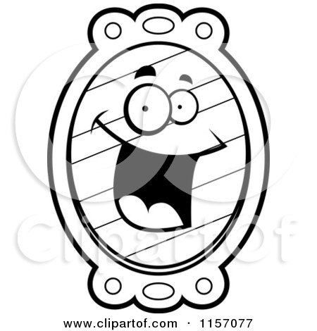 Cartoon Clipart Of A Black And White Happy Smiling Mirror Character - Vector Outlined Coloring Page by Cory Thoman