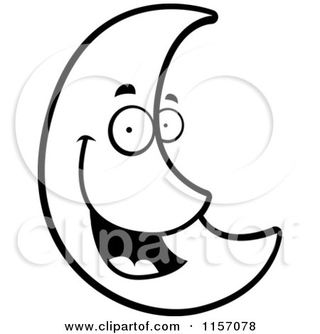 Cartoon Clipart Of A Black And White Happy Crescent Moon - Vector Outlined Coloring Page by Cory Thoman
