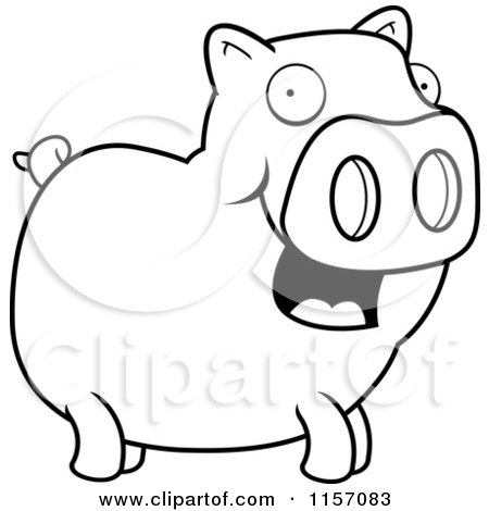 Cartoon Clipart Of A Black And White Happy Pig Standing - Vector Outlined Coloring Page by Cory Thoman
