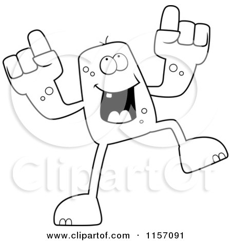 Cartoon Clipart Of A Black And White Happy Monster Dancing - Vector Outlined Coloring Page by Cory Thoman
