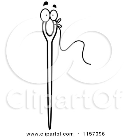 Cartoon Clipart Of A Black And White Needle Character with String - Vector Outlined Coloring Page by Cory Thoman