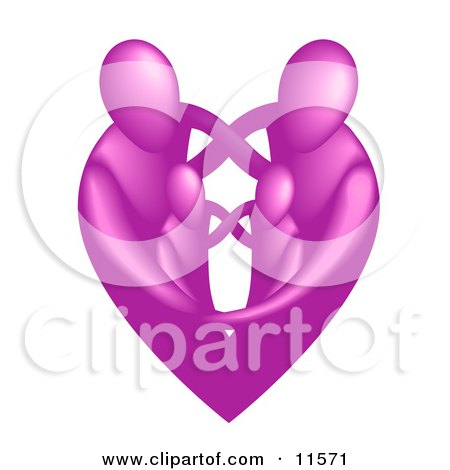 Family of Four Embracing and Forming the Shape of a Pink Heart Clipart Illustration by AtStockIllustration