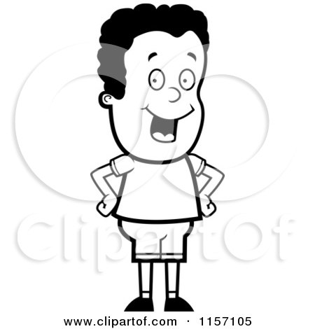 Cartoon Clipart Of A Black And White Happy Boy with His Hands on His Hips - Vector Outlined Coloring Page by Cory Thoman