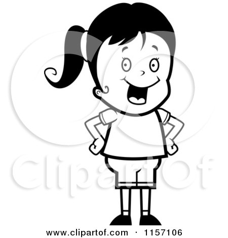 Cartoon Clipart Of A Black And White Sassy Girl with Her Hands on Her Hips - Vector Outlined Coloring Page by Cory Thoman
