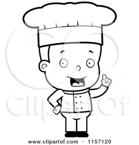 Cartoon Clipart Of A Black And White Male Toddler Chef with an Idea - Vector Outlined Coloring Page by Cory Thoman