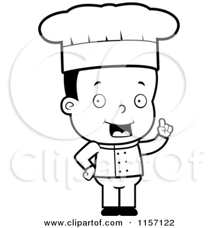 Cartoon Clipart Of A Black And White Toddler Boy Chef with an Idea - Vector Outlined Coloring Page by Cory Thoman