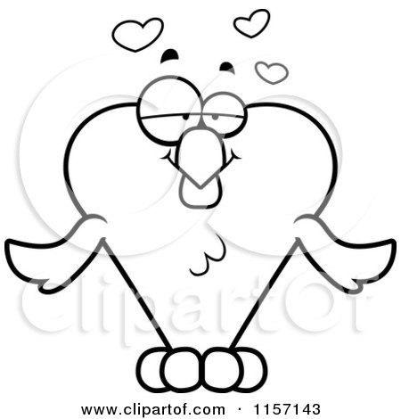 Cartoon Clipart Of A Black And White Heart Love Bird - Vector Outlined Coloring Page by Cory Thoman