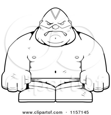 Cartoon Clipart Of A Black And White Luchador - Vector Outlined Coloring Page by Cory Thoman