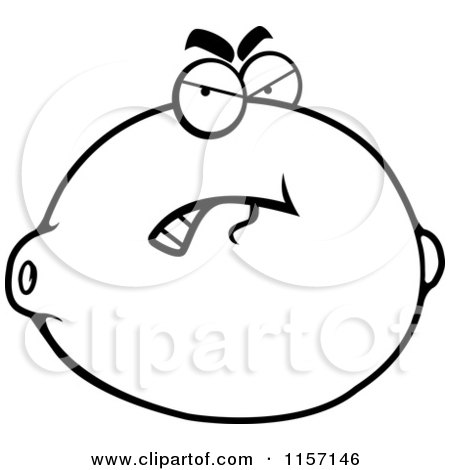 Cartoon Clipart Of A Black And White Grouchy Lemon - Vector Outlined Coloring Page by Cory Thoman