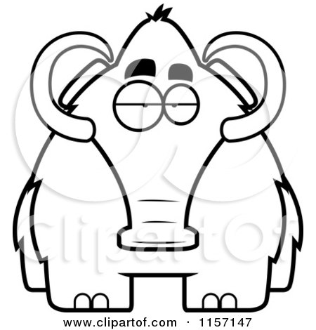Cartoon Clipart Of A Black And White Woolly Mammoth - Vector Outlined Coloring Page by Cory Thoman