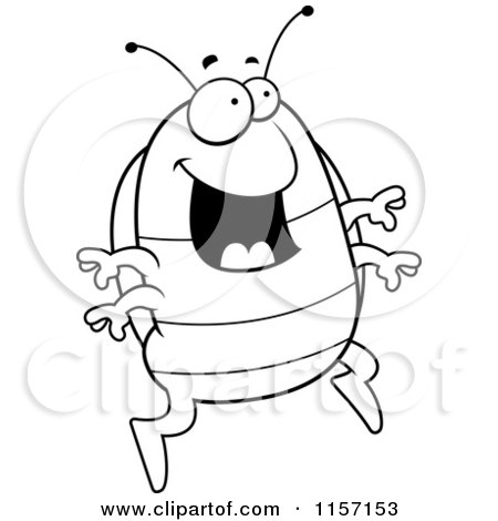 Cartoon Clipart Of A Black And White Excited Pillbug Jumping - Vector Outlined Coloring Page by Cory Thoman