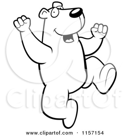 Cartoon Clipart Of A Black And White Happy Polar Bear Jumping - Vector Outlined Coloring Page by Cory Thoman