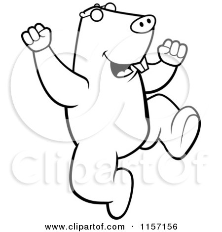 Cartoon Clipart Of A Black And White Happy Mole Jumping - Vector Outlined Coloring Page by Cory Thoman