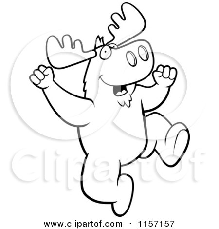 Cartoon Clipart Of A Black And White Jumping Moose - Vector Outlined Coloring Page by Cory Thoman