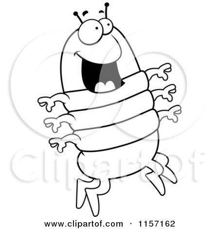 Cartoon Clipart Of A Black And White Excited Centipede Jumping - Vector Outlined Coloring Page by Cory Thoman