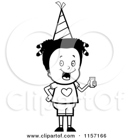 Cartoon Clipart Of A Black And White Girl Holding a Beverage at a Party - Vector Outlined Coloring Page by Cory Thoman