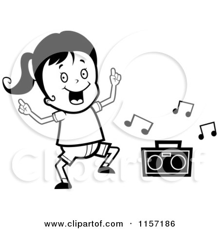 Cartoon Clipart Of A Black And White Dancing Girl - Vector Outlined Coloring Page by Cory Thoman
