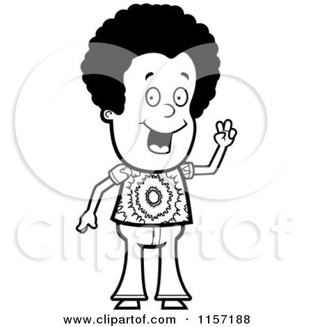 Cartoon Clipart Of A Black And White Friendly Black Hippy Dude Waving - Vector Outlined Coloring Page by Cory Thoman