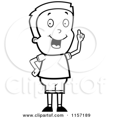 Cartoon Clipart Of A Black And White Boy Character with an Idea - Vector Outlined Coloring Page by Cory Thoman