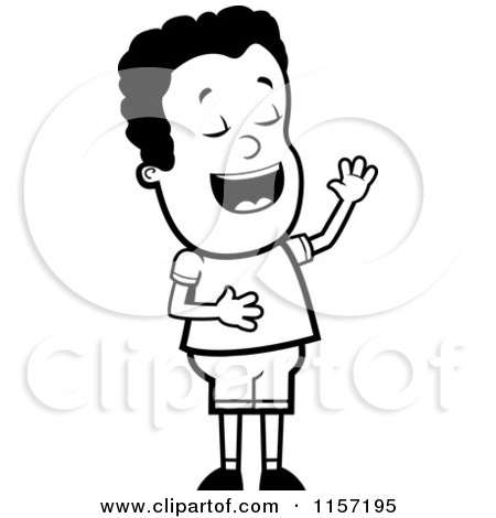 Cartoon Clipart Of A Black And White Black Boy Touching His Belly and Laughing - Vector Outlined Coloring Page by Cory Thoman