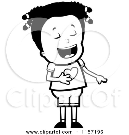 Cartoon Clipart Of A Black And White Laughing and Pointing Black Girl - Vector Outlined Coloring Page by Cory Thoman