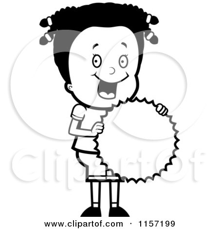 Cartoon Clipart Of A Black And White Girl With A Burst - Vector Outlined Coloring Page by Cory Thoman