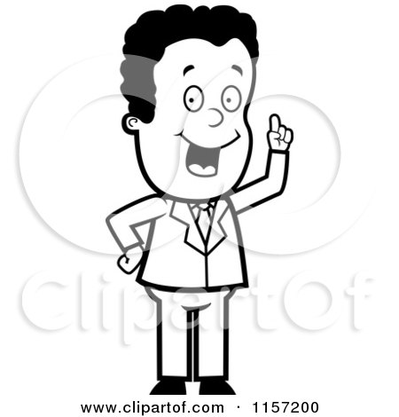 Cartoon Clipart Of A Black And White Smart Businessman Expressing an Idea - Vector Outlined Coloring Page by Cory Thoman