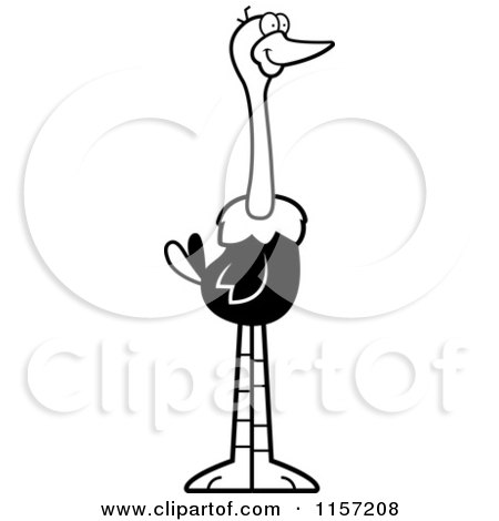 Cartoon Clipart Of A Black And White Happy Ostrich - Vector Outlined Coloring Page by Cory Thoman