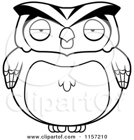 Cartoon Clipart Of A Black And White Chubby Owl - Vector Outlined Coloring Page by Cory Thoman