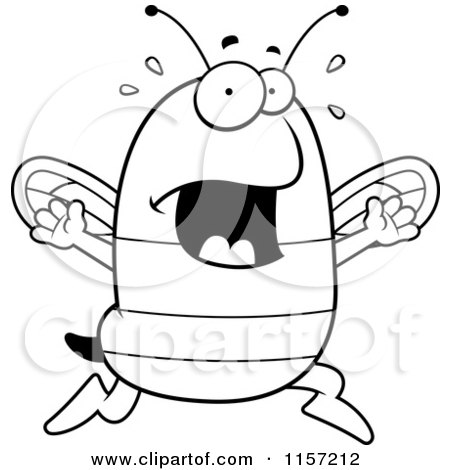 Cartoon Clipart Of A Black And White Panicking Bee - Vector Outlined Coloring Page by Cory Thoman