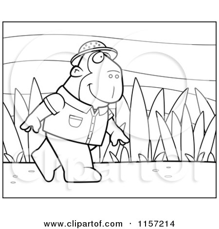 Cartoon Clipart Of A Black And White Jungle Ape Walking in a Uniform - Vector Outlined Coloring Page by Cory Thoman