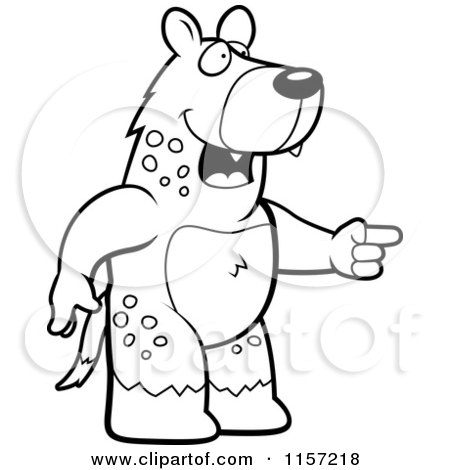 Cartoon Clipart Of A Black And White Hyena Pointing and Laughing at Another's Expense - Vector Outlined Coloring Page by Cory Thoman