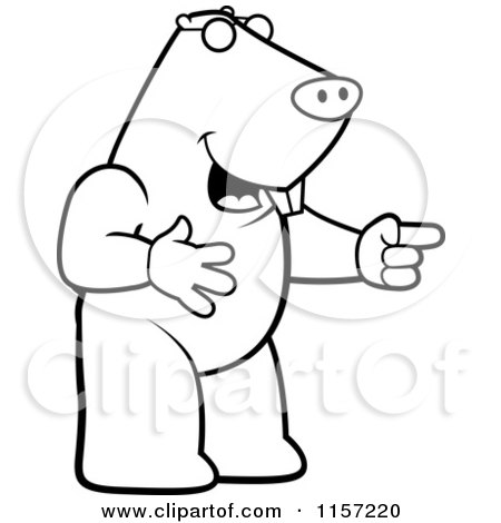 Cartoon Clipart Of A Black And White Mole Laughing and Pointing - Vector Outlined Coloring Page by Cory Thoman
