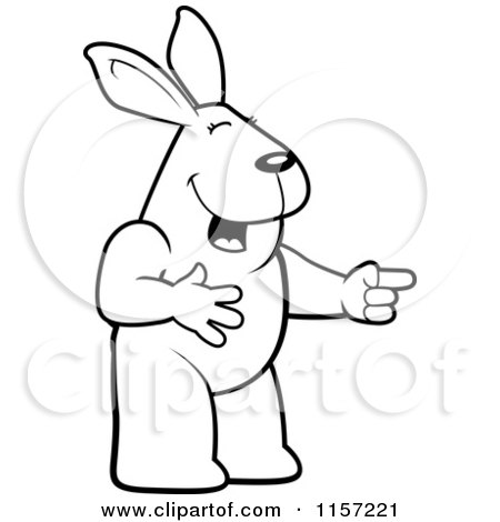 Cartoon Clipart Of A Black And White Rabbit Laughing and Pointing - Vector Outlined Coloring Page by Cory Thoman