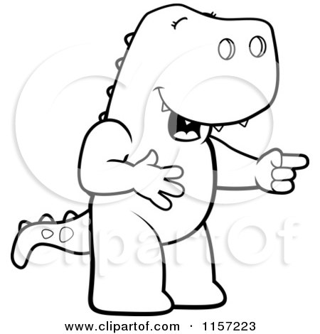 Cartoon Clipart Of A Black And White T Rex Laughing and Pointing - Vector Outlined Coloring Page by Cory Thoman