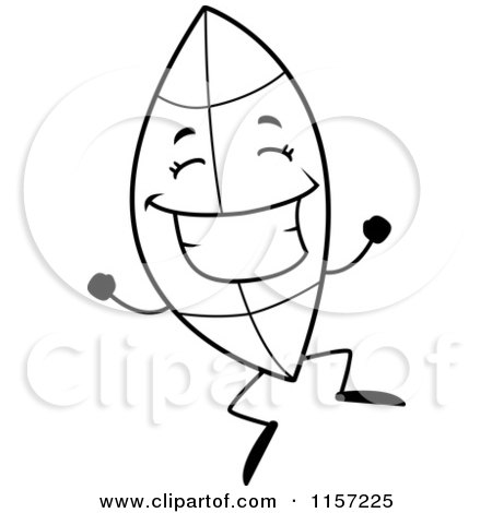 Cartoon Clipart Of A Black And White Happy Leaf - Vector Outlined Coloring Page by Cory Thoman