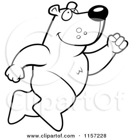 Cartoon Clipart Of A Black And White Bear Taking a Leap - Vector Outlined Coloring Page by Cory Thoman