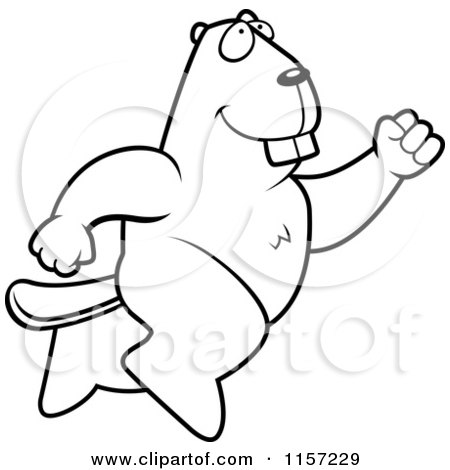 Cartoon Clipart Of A Black And White Leaping Beaver - Vector Outlined Coloring Page by Cory Thoman