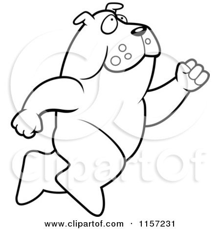 Cartoon Clipart Of A Black And White Big Bulldog Leaping - Vector Outlined Coloring Page by Cory Thoman