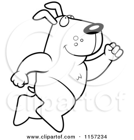 Cartoon Clipart Of A Black And White Big Dog Leaping - Vector Outlined Coloring Page by Cory Thoman