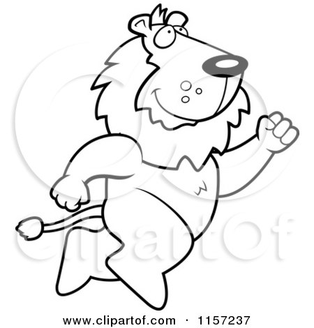 Cartoon Clipart Of A Black And White Lion Taking a Leap - Vector Outlined Coloring Page by Cory Thoman