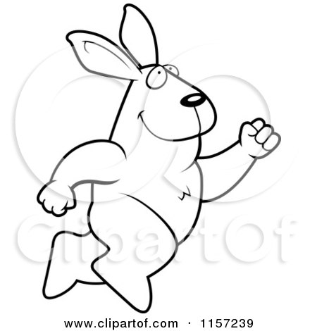 Cartoon Clipart Of A Black And White Happy Rabbit Leaping - Vector Outlined Coloring Page by Cory Thoman