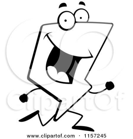 Cartoon Clipart Of A Black And White Happy Lightning Character Running - Vector Outlined Coloring Page by Cory Thoman