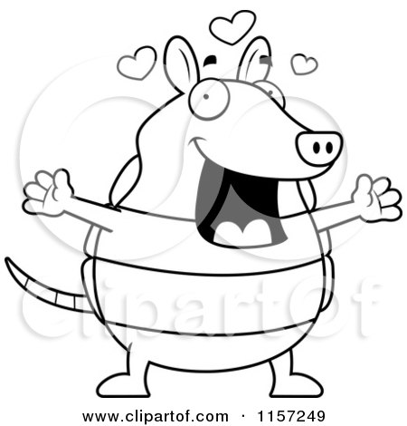 Cartoon Clipart Of A Black And White Loving Armadillo with Open Arms - Vector Outlined Coloring Page by Cory Thoman