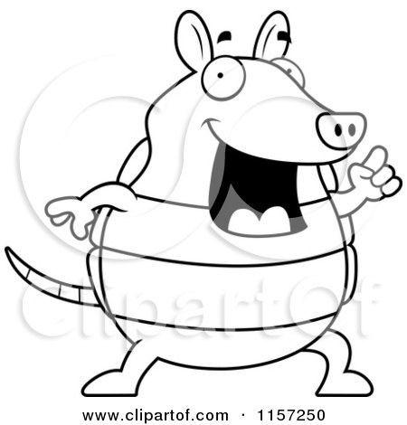 Cartoon Clipart Of A Black And White Happy Armadillo with an Idea - Vector Outlined Coloring Page by Cory Thoman