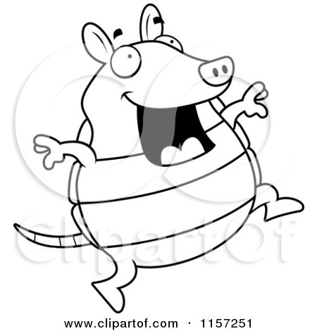 Cartoon Clipart Of A Black And White Happy Armadillo Jumping - Vector Outlined Coloring Page by Cory Thoman