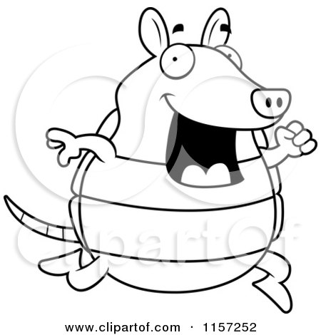 Cartoon Clipart Of A Black And White Happy Armadillo Running - Vector Outlined Coloring Page by Cory Thoman