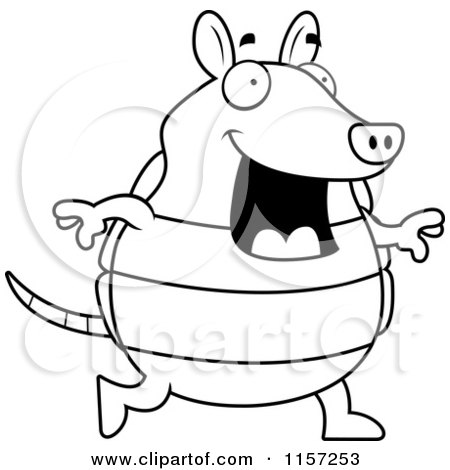 Cartoon Clipart Of A Black And White Happy Armadillo Walking - Vector Outlined Coloring Page by Cory Thoman