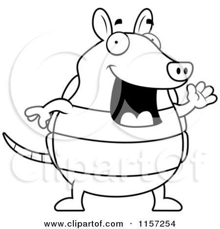 Cartoon Clipart Of A Black And White Happy Armadillo Waving - Vector Outlined Coloring Page by Cory Thoman