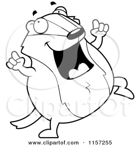 Cartoon Clipart Of A Black And White Pudgy Badger Dancing - Vector Outlined Coloring Page by Cory Thoman